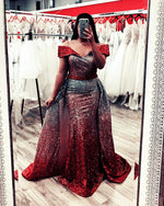Load image into Gallery viewer, Ombre Sequins V-neck Off Shoulder Mermaid Evening Dresses
