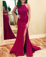 Load image into Gallery viewer, Sexy Leg Slit Open Back Mermaid Prom Dresses
