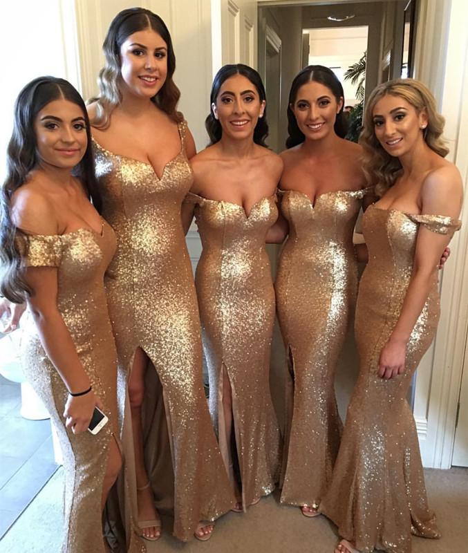 Off Shoulder Long Sequins Mermaid Bridesmaid Dresses