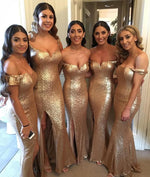 Load image into Gallery viewer, Off Shoulder Long Sequins Mermaid Bridesmaid Dresses
