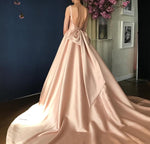Load image into Gallery viewer, Unique Bow Back Satin Princess Wedding Dresses Pink
