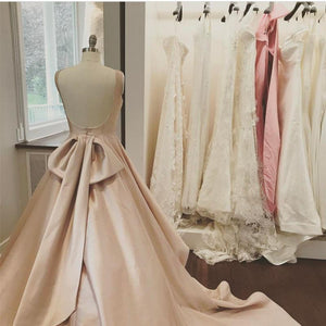Unique Bow Back Satin Princess Wedding Dresses Pink