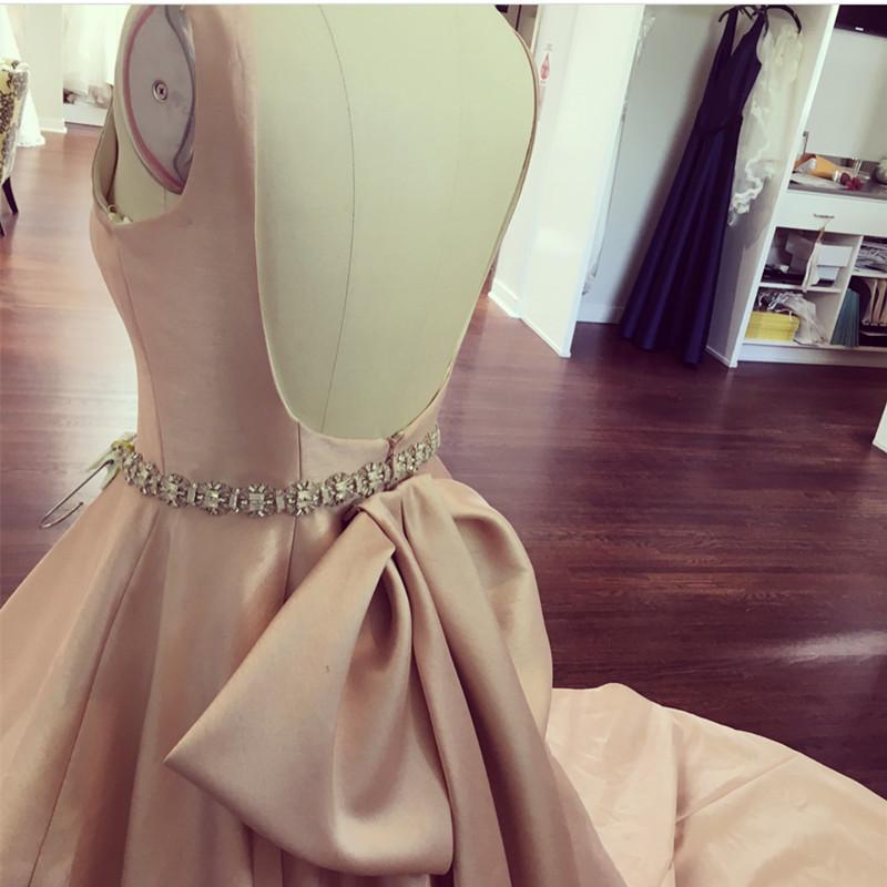 Unique Bow Back Satin Princess Wedding Dresses Pink
