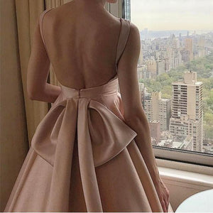 Unique Bow Back Satin Princess Wedding Dresses Pink