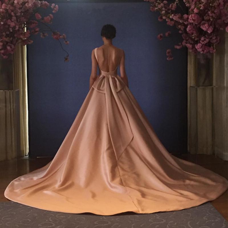 Unique Bow Back Satin Princess Wedding Dresses Pink