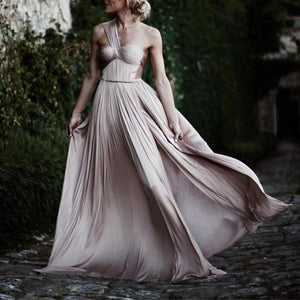One Shoulder Pleated Chiffon Champagne Bridesmaid Dresses