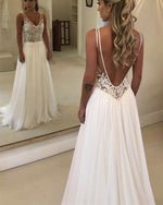 Load image into Gallery viewer, Boho Lace Bodice Chiffon V-neck Wedding Beach Dresses
