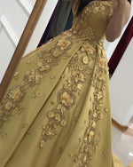 Cargar imagen en el visor de la galería, Gold-Wedding-Dresses-Ball-Gowns-2019-Vintage-Lace-Embroidery-Dress-For-Bride
