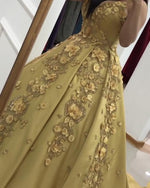 Load image into Gallery viewer, Gold-Wedding-Dresses-Ball-Gowns-2019-Vintage-Lace-Embroidery-Dress-For-Bride
