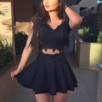 Load image into Gallery viewer, Short Black Satin V Neck Homecoming Dresses Lace Appliques
