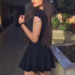 Load image into Gallery viewer, Short Black Satin V Neck Homecoming Dresses Lace Appliques
