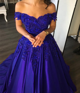 Elegant Satin Ball Gow Prom Dresses Lace Off The Shoulder