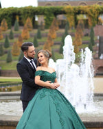 Load image into Gallery viewer, Green Wedding Dresses Ball Gowns Lace Beaded Off Shoulder
