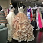 Load image into Gallery viewer, V Neck Organza Ruffles Champagne Wedding Dresses Ball Gown Ivory Lace Appliques
