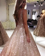Load image into Gallery viewer, Bling Bling Sequin V-neck Ball Gowns Prom Dresses
