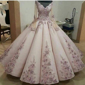 Charming Lace Embroidery Long Sleeves Ball Gown Prom Dress