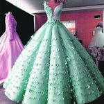 Afbeelding in Gallery-weergave laden, Light Blue Satin V Neck Ball Gown Flower Wedding Dresses
