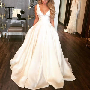 Flawless Satin V Neck Wedding Dresses Ball Gowns 2018