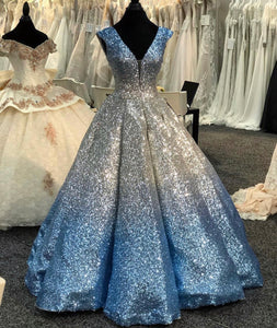Ombre Quinceanera Dresses V-neck Sequin Ball Gowns For Sweet 16