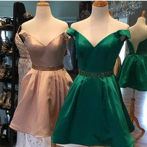 v neck off shoulder prom dress short homecoming dress beaded sashes