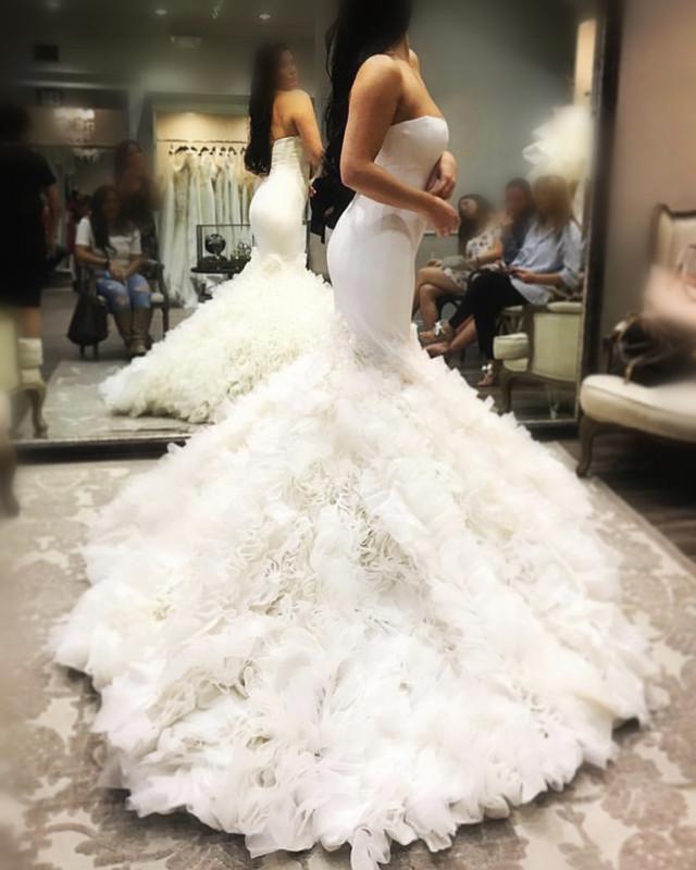 Satin-Mermaid-Wedding Dresses 2019-Sweetheart-Ruffles-Bridal-Gowns