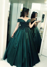 Load image into Gallery viewer, Lace Beaded Corset Off Shoulder Satin Ball Gowns Prom Dresses
