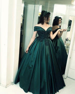 Load image into Gallery viewer, Lace Beaded Corset Off Shoulder Satin Ball Gowns Prom Dresses
