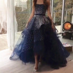 Load image into Gallery viewer, Fully Beading Strapless Navy Blue Ball Gown Prom Dresses 2018
