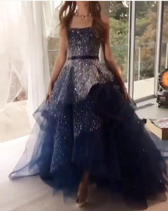 Fully Beading Strapless Navy Blue Ball Gown Prom Dresses 2018