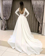 Load image into Gallery viewer, Open-Back-Long-Sleeves-Wedding-Dresses-Satin-2019-Romantic

