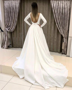 Open-Back-Long-Sleeves-Wedding-Dresses-Satin-2019-Romantic