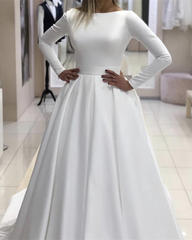 2019-Wedding-Gowns-Vintage-Long-Sleeves-Satin-Bridal-Dresses