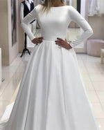 Load image into Gallery viewer, 2019-Wedding-Gowns-Vintage-Long-Sleeves-Satin-Bridal-Dresses

