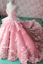 Load image into Gallery viewer, Luxurious Floral Lace Beaded Sweep Train Ball Gown Wedding Dresses 2018
