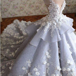 Load image into Gallery viewer, Luxurious Floral Lace Beaded Sweep Train Ball Gown Wedding Dresses 2018
