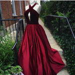 Load image into Gallery viewer, Velvet Halter Top Long Satin Prom Dresses Ball Gowns 2018
