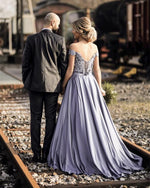 Load image into Gallery viewer, Ball Gowns Lace Embroidery Satin Off Shoulder Wedding Dresses
