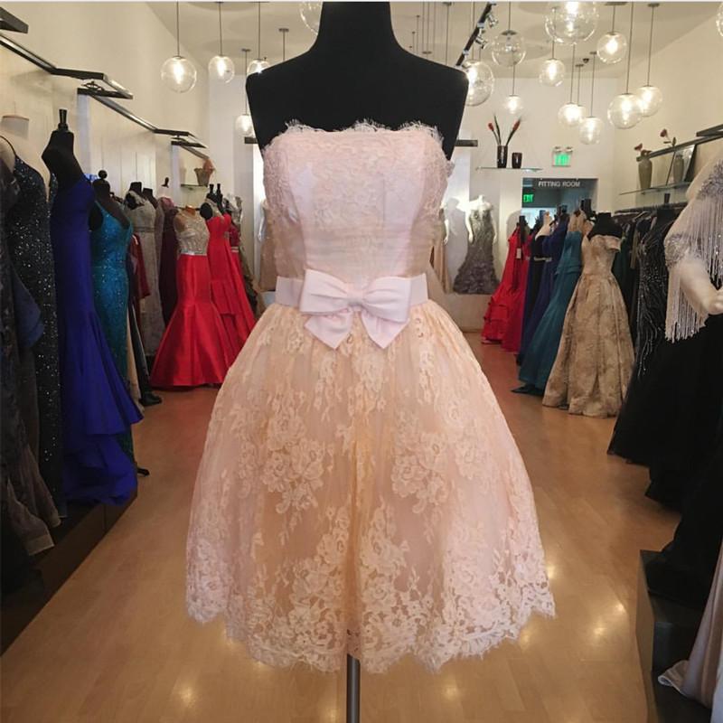 Strapless Lace Homecoming Dresses Short Prom Gowns 2018