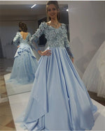 Load image into Gallery viewer, Chic Floral Lace V Neck Long Sleeves Formal Evening Gowns 2018 Prom Dresses
