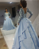 Load image into Gallery viewer, Chic Floral Lace V Neck Long Sleeves Formal Evening Gowns 2018 Prom Dresses

