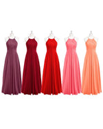 Load image into Gallery viewer, Elegant Pleated Long Chiffon Halter Bridesmaid Dresses
