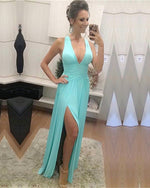 Load image into Gallery viewer, Stylish V-neckline Chiffon Floor Length Prom Gowns Split Evening Dresses
