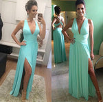 Load image into Gallery viewer, Stylish V-neckline Chiffon Floor Length Prom Gowns Split Evening Dresses
