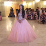 Load image into Gallery viewer, Sheer Long Sleeves Quinceanera Dresses Ball Gowns Crystal Beaded
