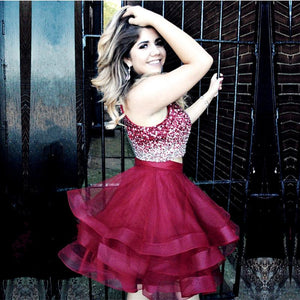Ombre Sequins Beaded Ruffle Homecoming Dresses Two Piece