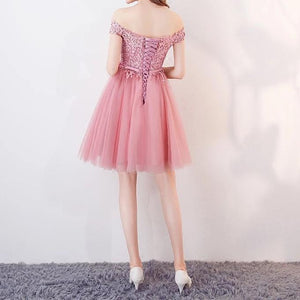 Short Pink Lace Off The Shoulder Bridesmaid Dresses For Wedding Party