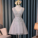 Load image into Gallery viewer, Silver Tulle V Neck Cocktail Party Dresses For Wedding
