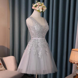 Silver Tulle V Neck Cocktail Party Dresses For Wedding