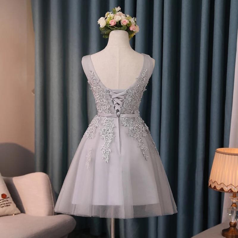 Silver Tulle V Neck Cocktail Party Dresses For Wedding