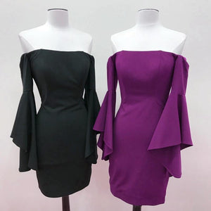 Off The Shoulder Satin Sheath Homecoming Dresses With Puffy Sleeves